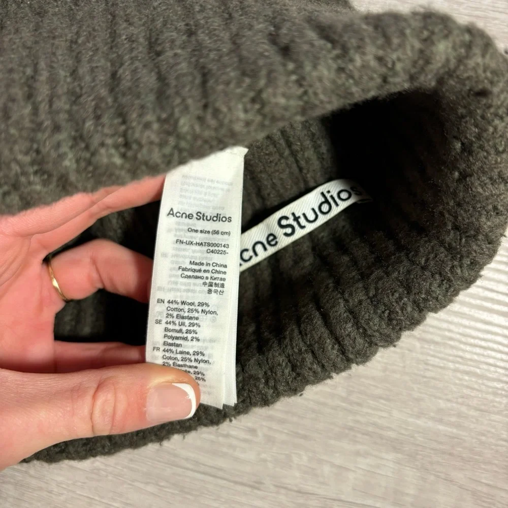 Acne Studios Olive Green Wool Blend Beanie - Picture 5 of 5